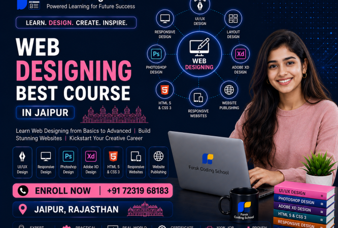 Best Web Designing Course in Jaipur banner by Forsk Coding School with UI UX and responsive website training