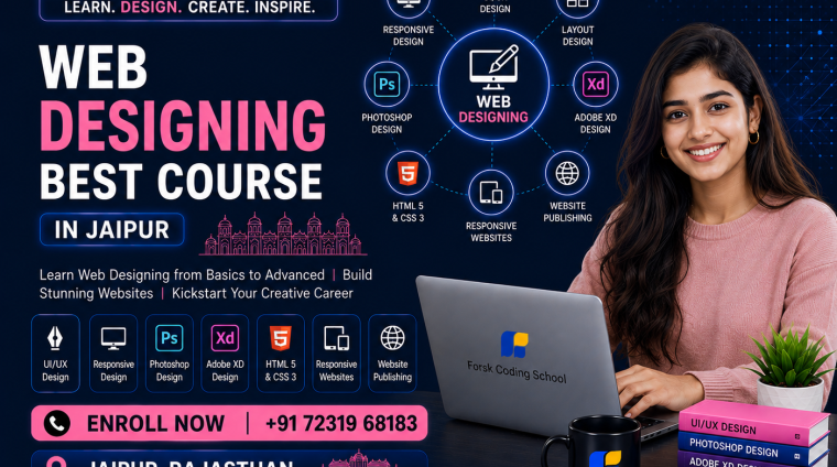 Best Web Designing Course in Jaipur banner by Forsk Coding School with UI UX and responsive website training