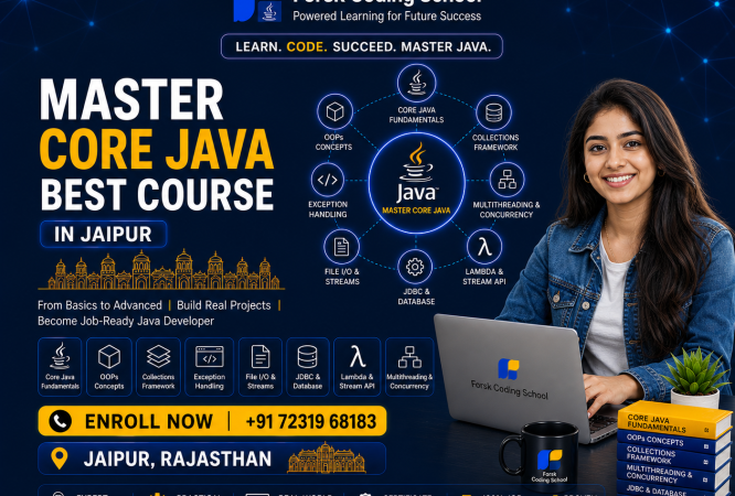 Master Core Java Best Course in Jaipur banner by Forsk Coding School with Java programming and real-world project training