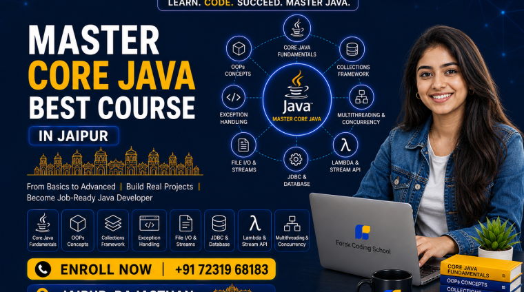 Master Core Java Best Course in Jaipur banner by Forsk Coding School with Java programming and real-world project training
