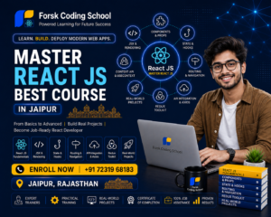 Master React JS Best Course in Jaipur banner by Forsk Coding School with React development and modern web app training