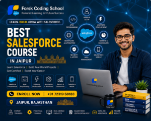 Best Salesforce Course in Jaipur banner by Forsk Coding School with Salesforce Admin, Apex and Lightning Development training