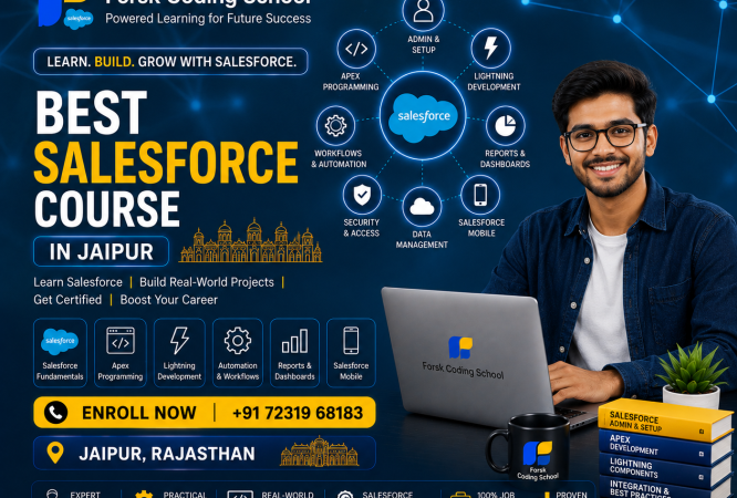 Best Salesforce Course in Jaipur banner by Forsk Coding School with Salesforce Admin, Apex and Lightning Development training