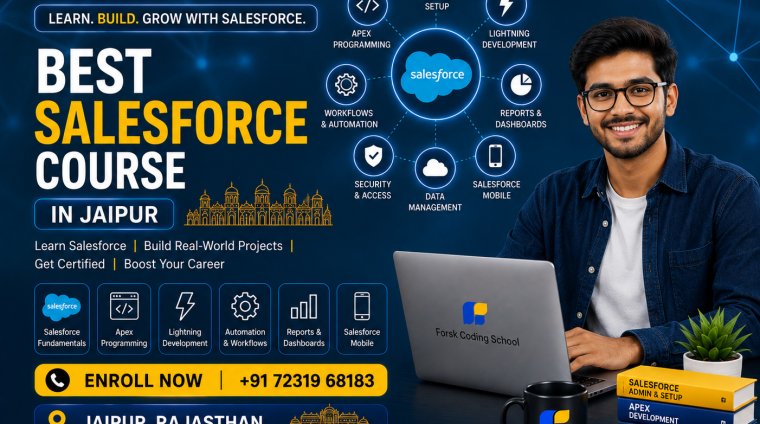 Best Salesforce Course in Jaipur banner by Forsk Coding School with Salesforce Admin, Apex and Lightning Development training