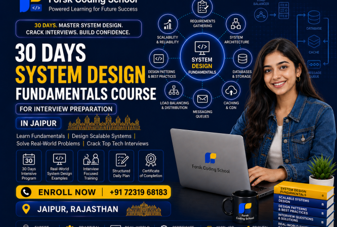30 Days System Design Fundamentals Course banner by Forsk Coding School Jaipur for interview preparation and scalable system architecture training