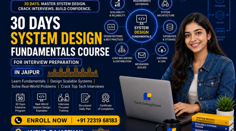 30 Days System Design Fundamentals Course banner by Forsk Coding School Jaipur for interview preparation and scalable system architecture training