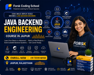 Java Backend Engineering Course banner by Forsk Coding School Jaipur with Spring Boot, REST API and backend development training