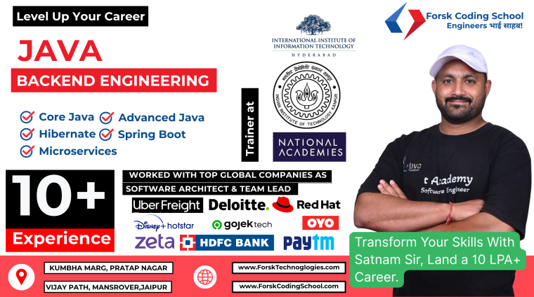 Satnam Singh Java Backend Engineering Trainer at Forsk Coding School Jaipur teaching Core Java, Spring Boot, Hibernate and Microservices