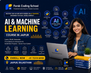 AI and Machine Learning Course banner by Forsk Coding School Jaipur with Python, NLP and Deep Learning training