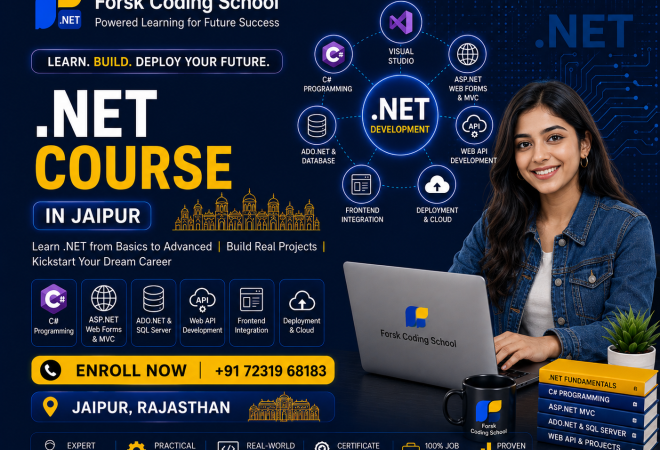 .NET Course banner by Forsk Coding School Jaipur with ASP.NET, C# and Web API development training