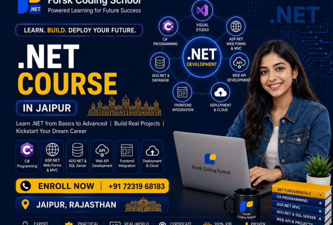 .NET Course banner by Forsk Coding School Jaipur with ASP.NET, C# and Web API development training