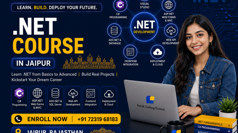 .NET Course banner by Forsk Coding School Jaipur with ASP.NET, C# and Web API development training