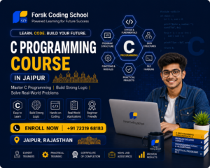 C Programming Course banner by Forsk Coding School Jaipur with coding and software development training