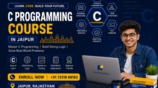 C Programming Course banner by Forsk Coding School Jaipur with coding and software development training