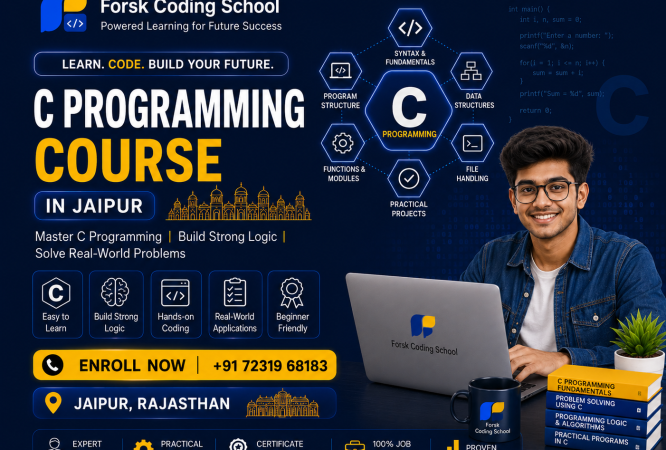 C Programming Course banner by Forsk Coding School Jaipur with coding and software development training