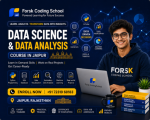 Data Science and Data Analysis Course banner by Forsk Coding School Jaipur with Python, SQL and Machine Learning training