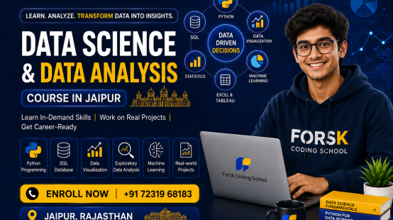 Data Science and Data Analysis Course banner by Forsk Coding School Jaipur with Python, SQL and Machine Learning training
