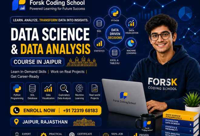 Data Science and Data Analysis Course banner by Forsk Coding School Jaipur with Python, SQL and Machine Learning training