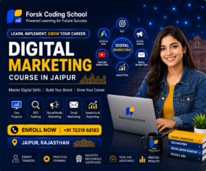 Digital Marketing Course banner by Forsk Coding School Jaipur with SEO, social media and Google Ads training