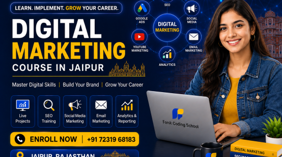 Digital Marketing Course banner by Forsk Coding School Jaipur with SEO, social media and Google Ads training