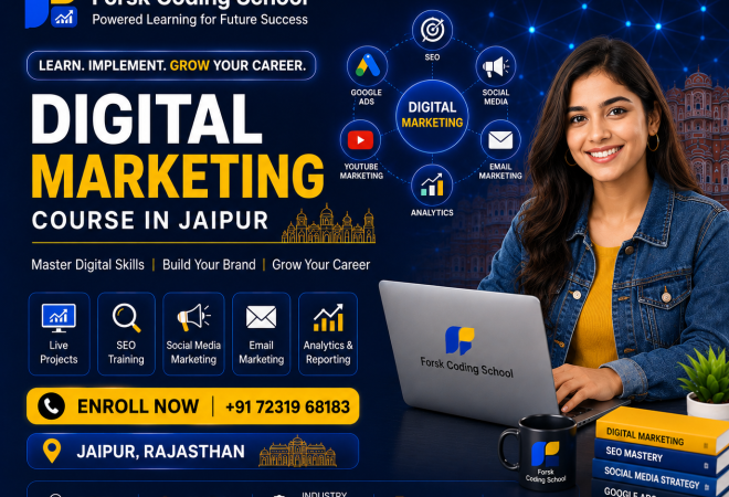 Digital Marketing Course banner by Forsk Coding School Jaipur with SEO, social media and Google Ads training