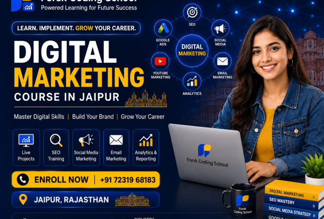 Digital Marketing Course banner by Forsk Coding School Jaipur with SEO, social media and Google Ads training