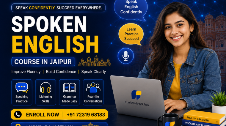 Spoken English Course banner by Forsk Coding School Jaipur with English communication and confidence building training