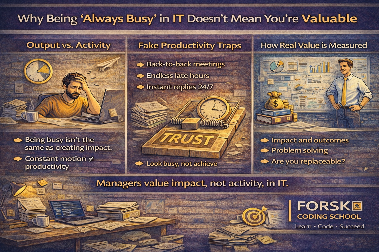 IT productivity myth showing busy but not productive work culture and how real value is measured in IT