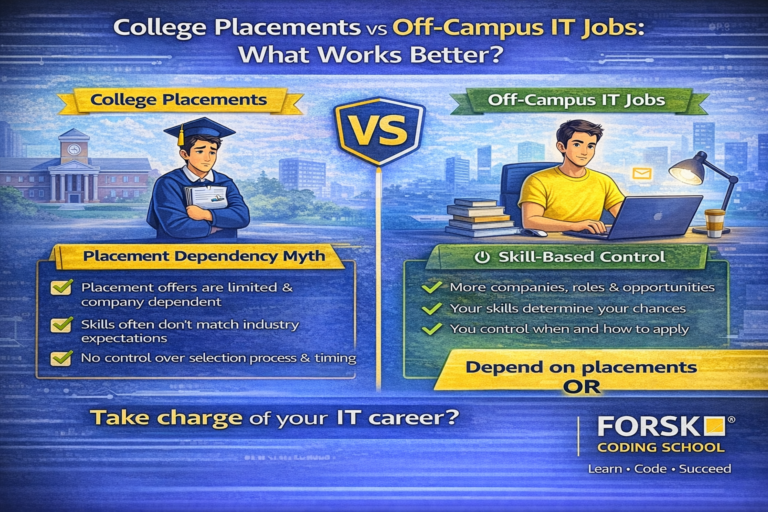 College placements vs off campus IT jobs comparison showing skill based hiring by Forsk Coding School