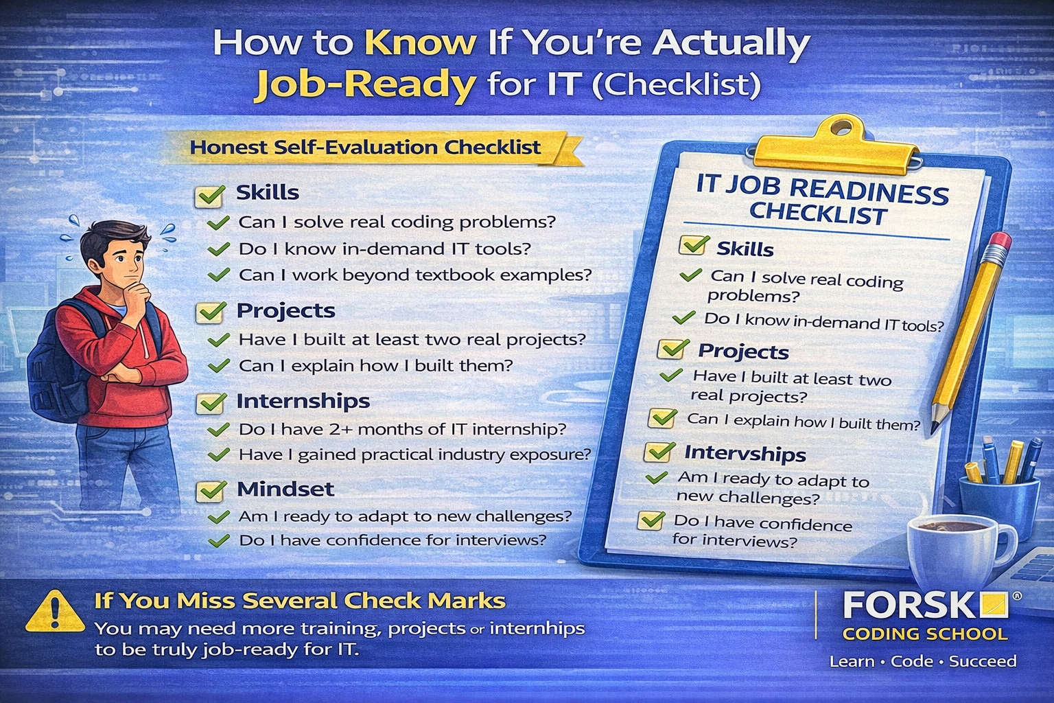 IT job readiness checklist to evaluate skills projects internships and interview preparation