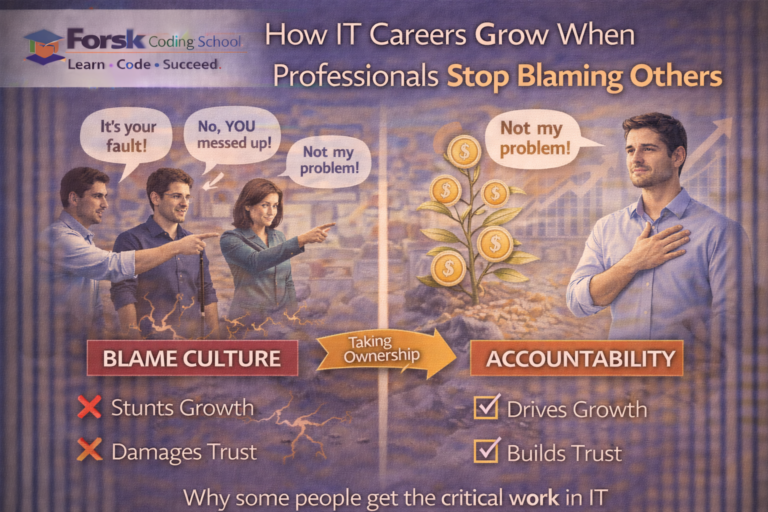 IT professional showing accountability mindset instead of blame culture for career growth