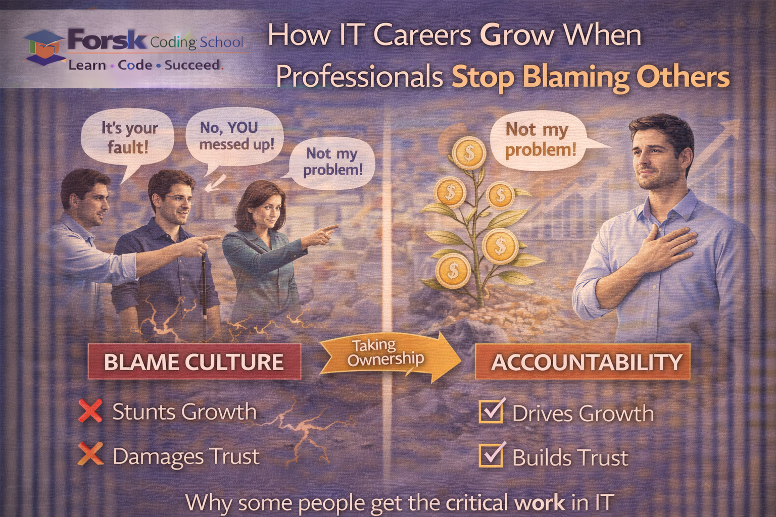 IT professional showing accountability mindset instead of blame culture for career growth