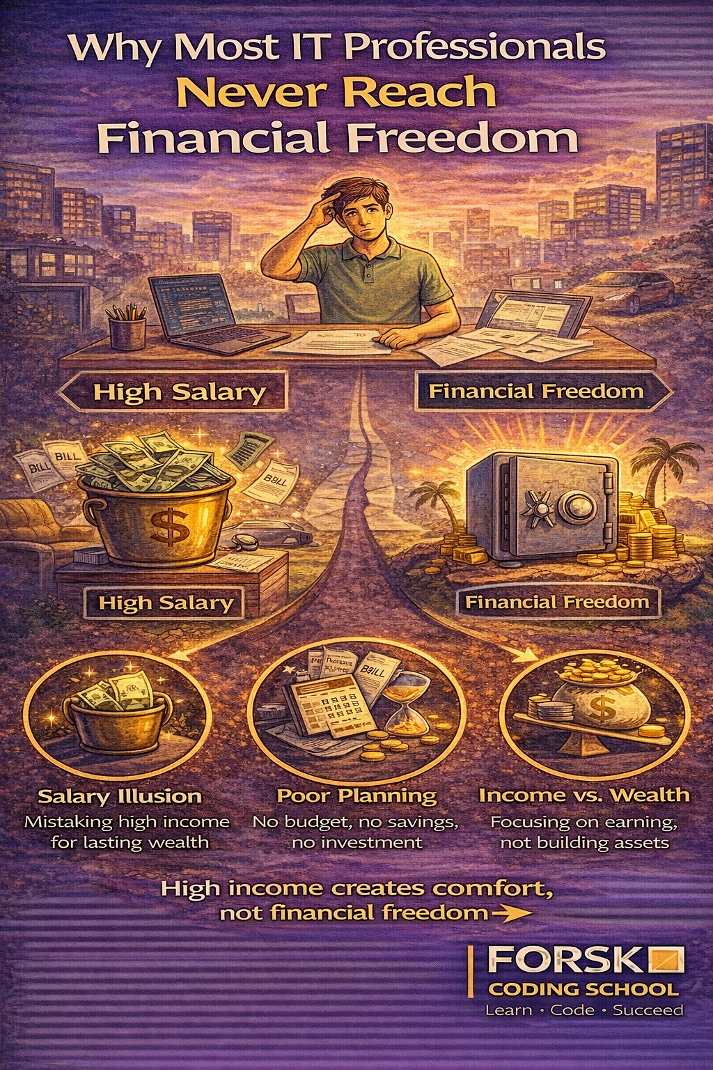 IT professional realizing the difference between high salary and true financial freedom