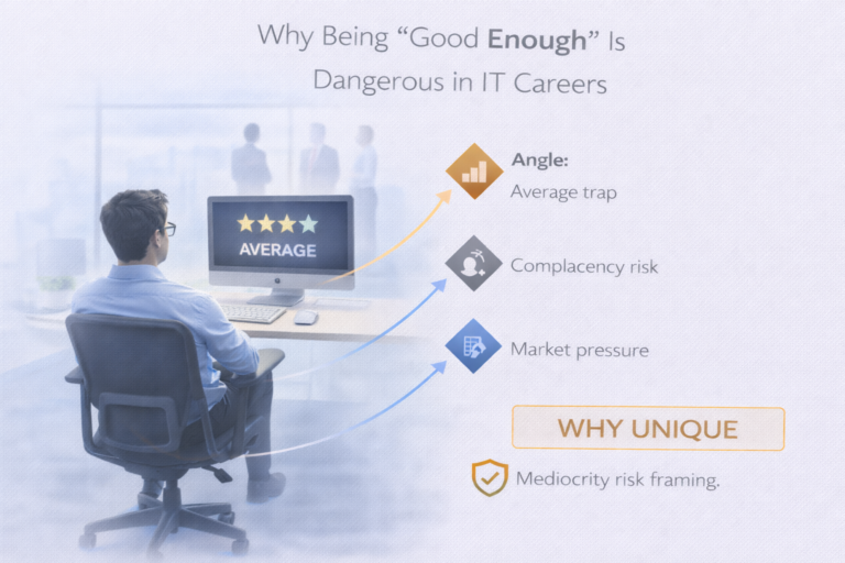 Why being good enough is dangerous in IT careers due to mediocrity and market pressure