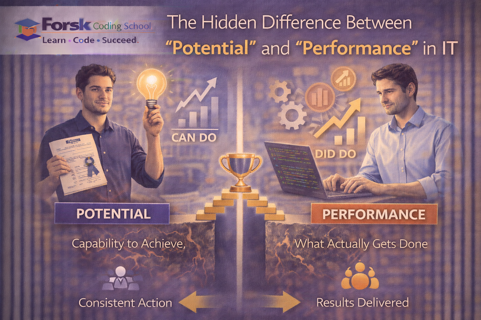 IT professional showing difference between interview potential and real workplace performance