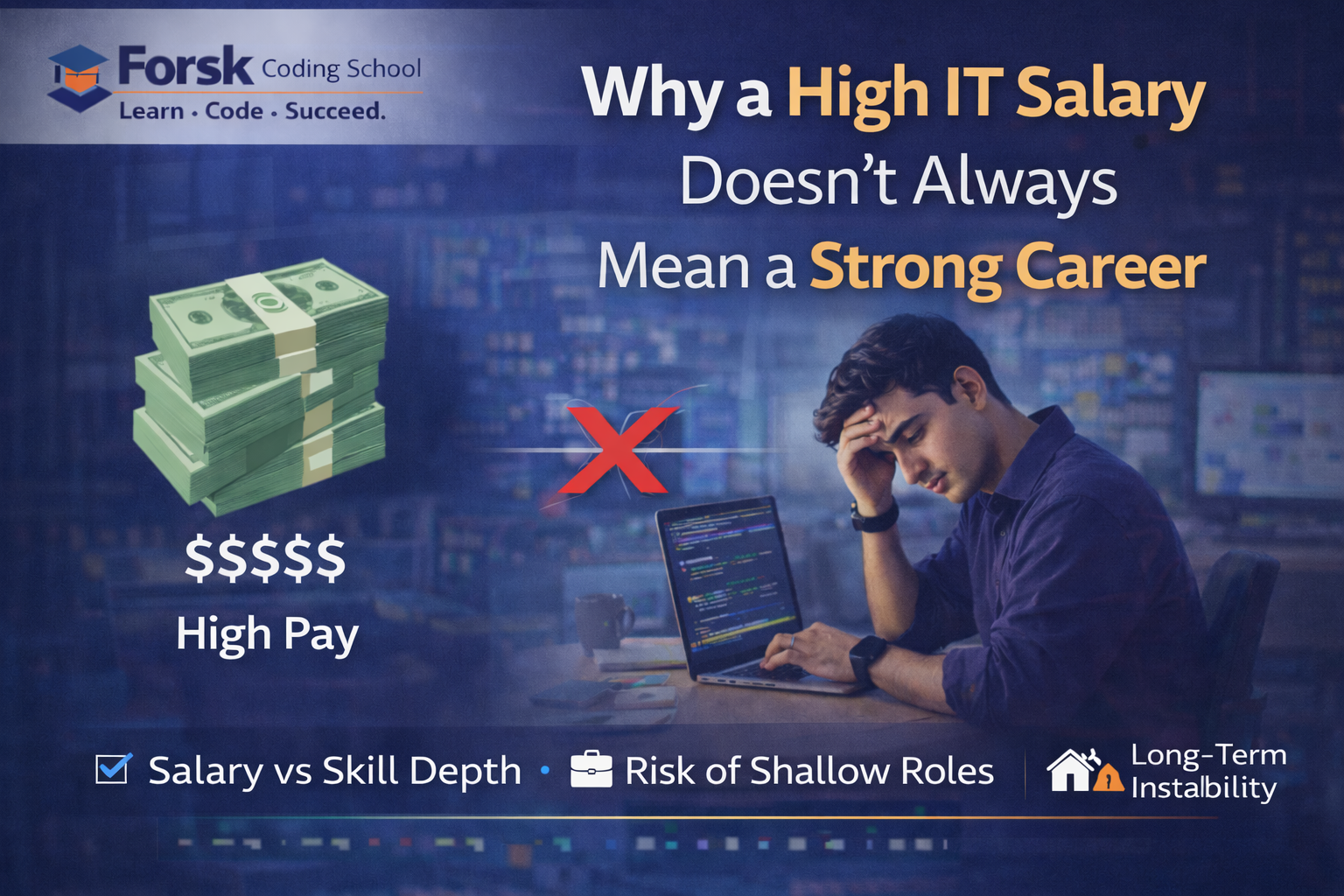 High IT salary versus strong career comparison showing salary illusion, shallow roles, and long-term career instability
