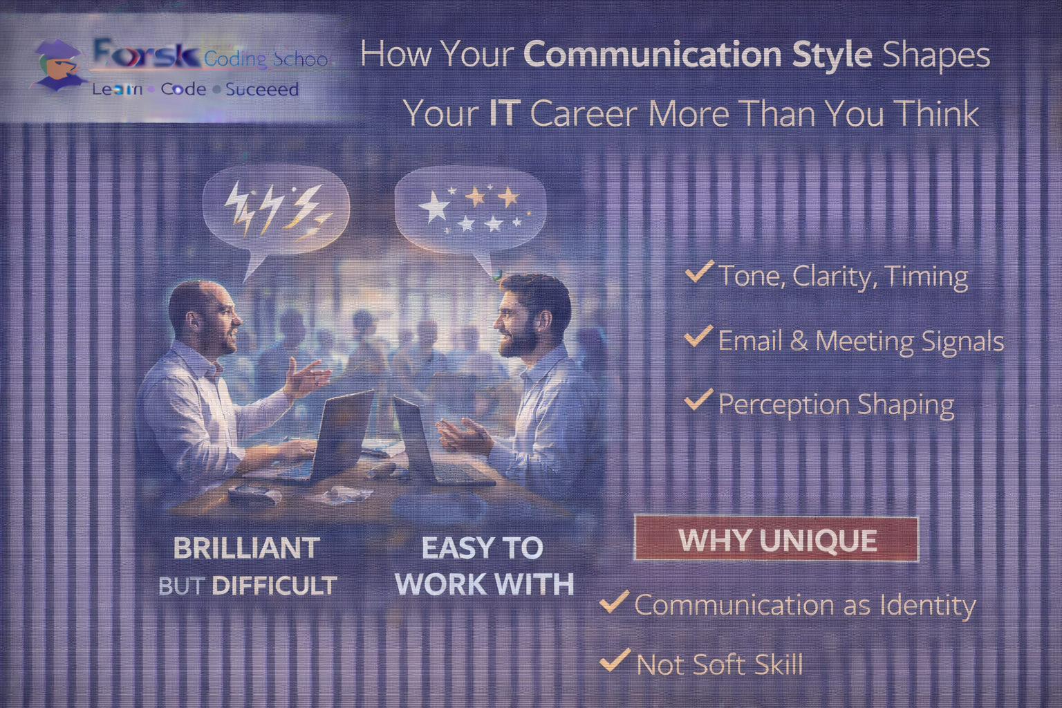 IT professional communicating clearly through emails and meetings shaping career perception