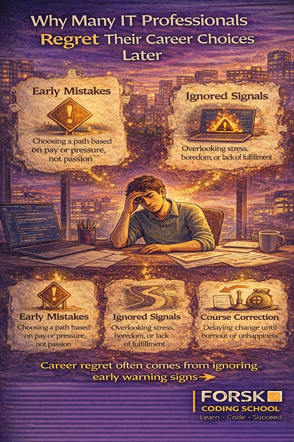 IT professional reflecting on past career decisions and feeling regret about wrong career choice