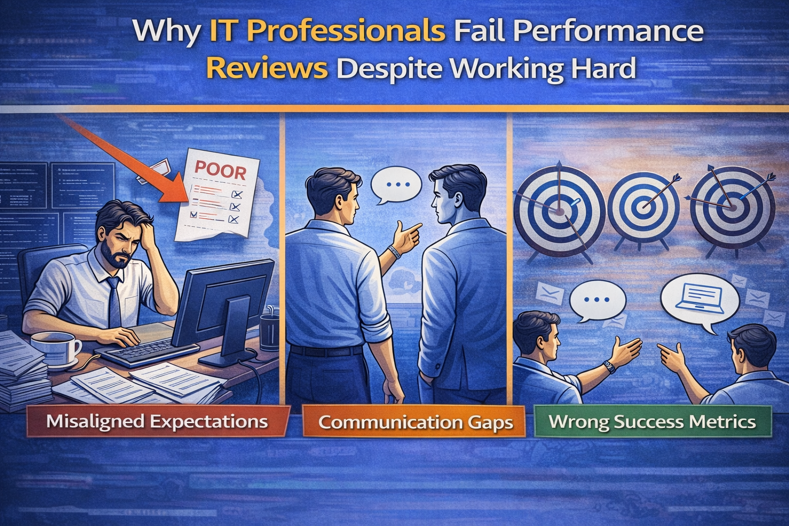 IT performance review failure showing why hard work alone does not guarantee good appraisal results