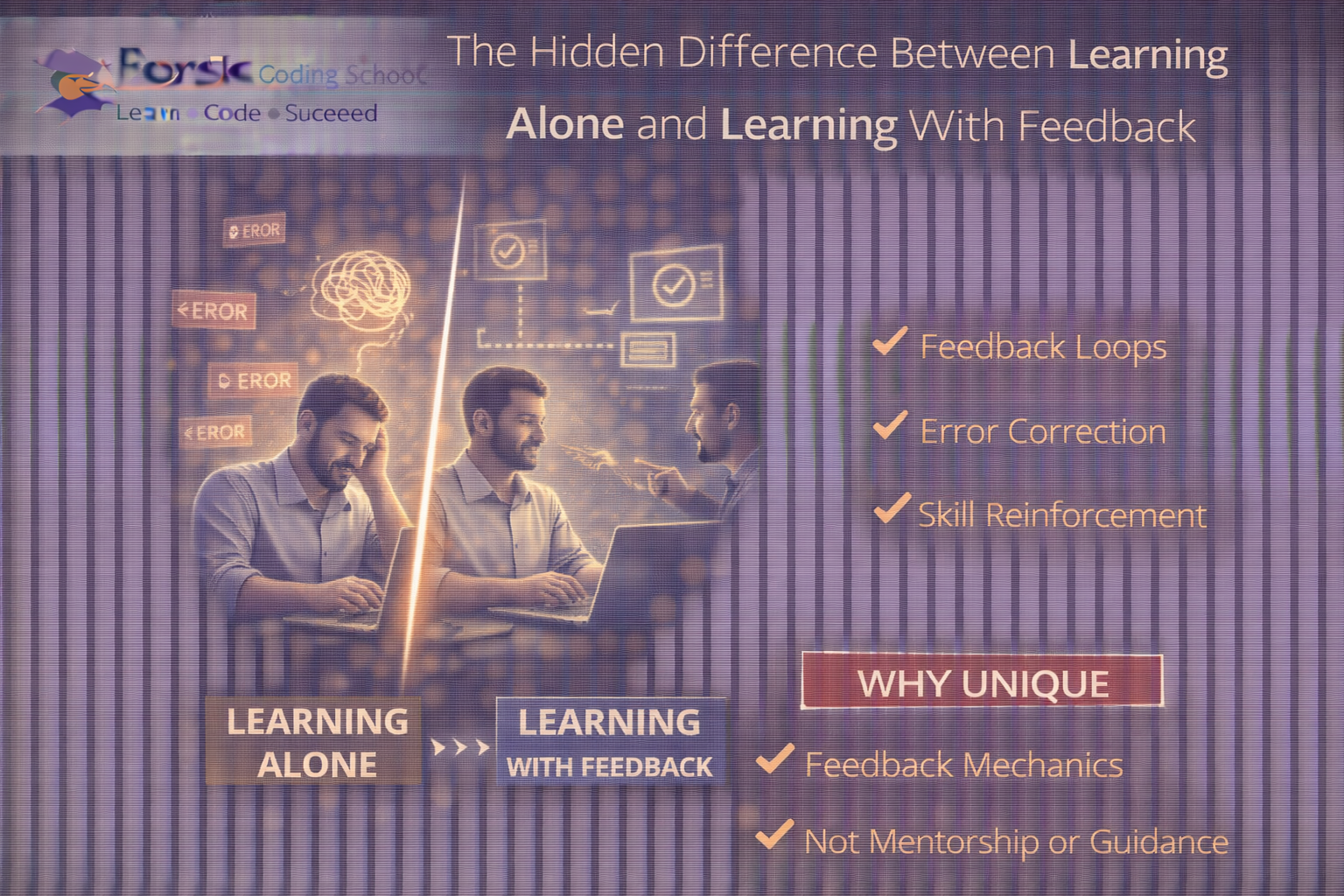 Hidden difference between learning alone and learning with feedback in IT