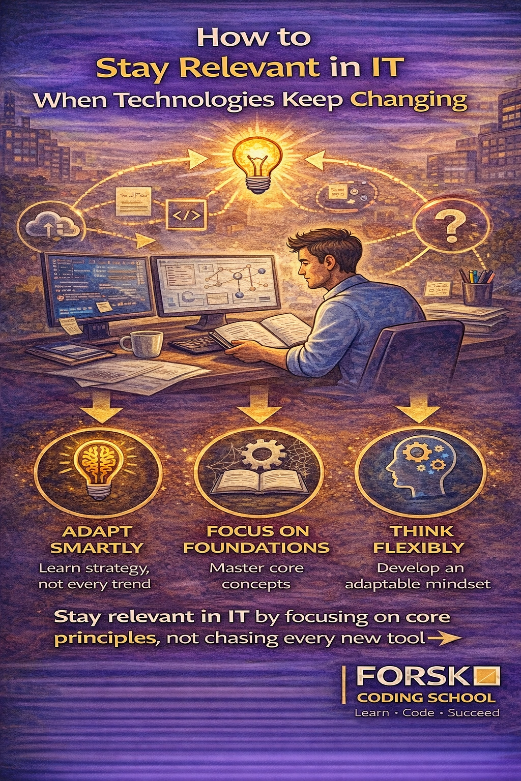 IT professional adapting to new technologies and learning core concepts to stay relevant