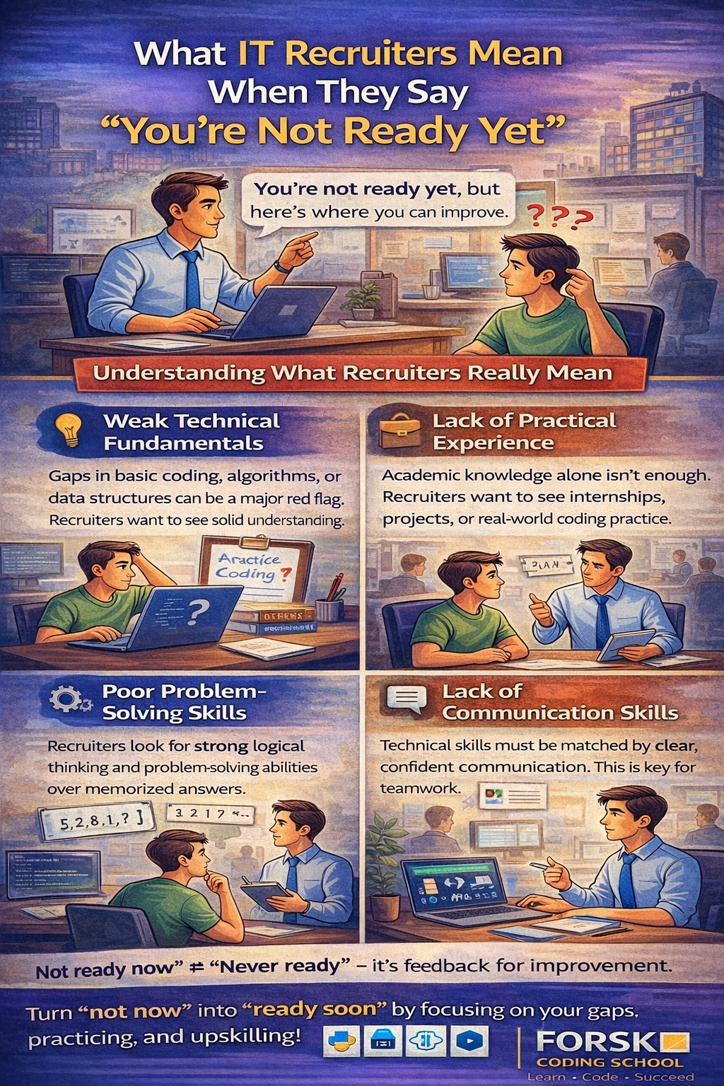 IT recruiter explaining why a fresher is not ready yet for a software job interview