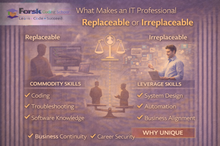 Illustration showing commodity skills versus leverage skills and system value in IT careers