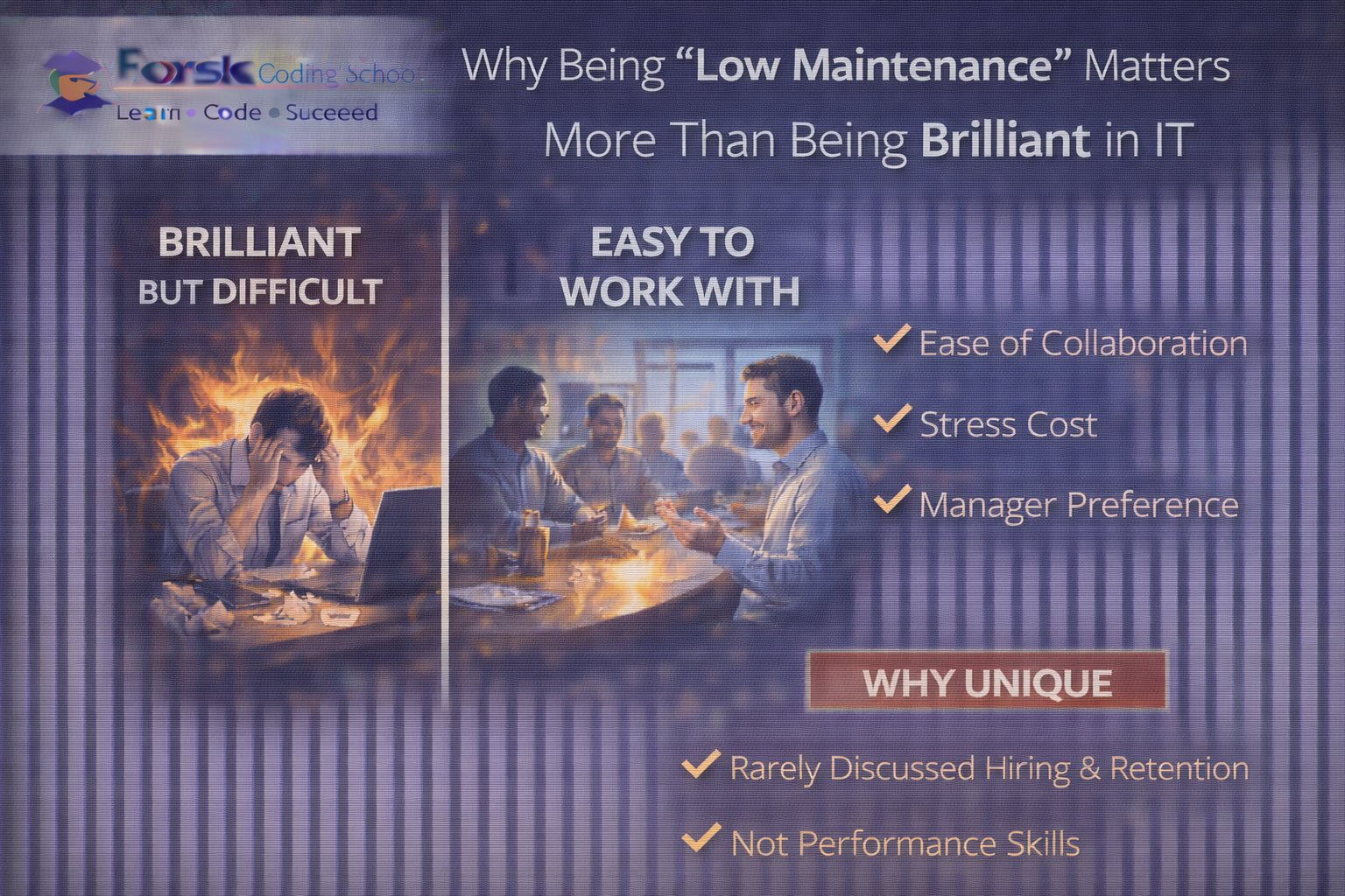 Calm, reliable IT professional preferred by managers over high-stress brilliance