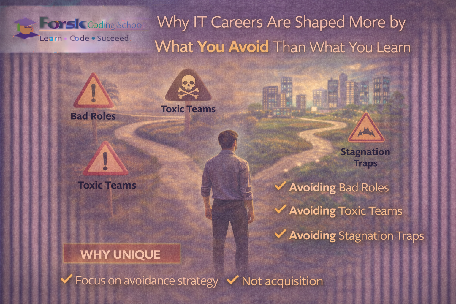 IT professional avoiding toxic teams and stagnation traps to protect career growth