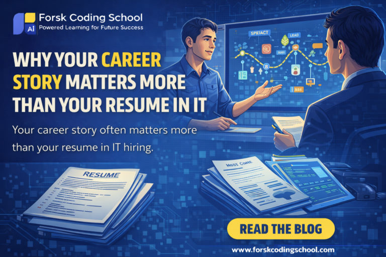 IT professional presenting career journey story to recruiter