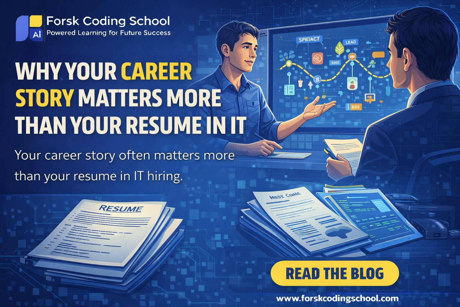 IT professional presenting career journey story to recruiter