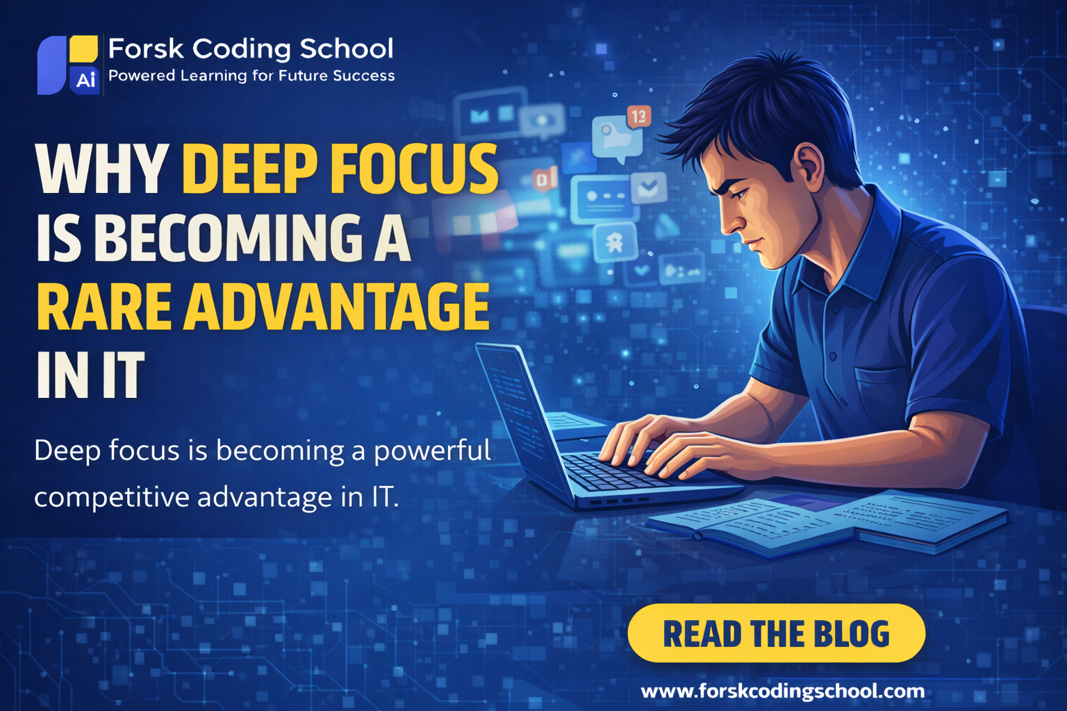 Software developer working in deep focus without distractions