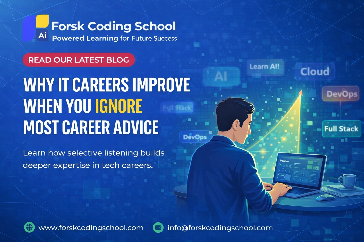 Software developer ignoring multiple advice notifications and focusing on one clear path