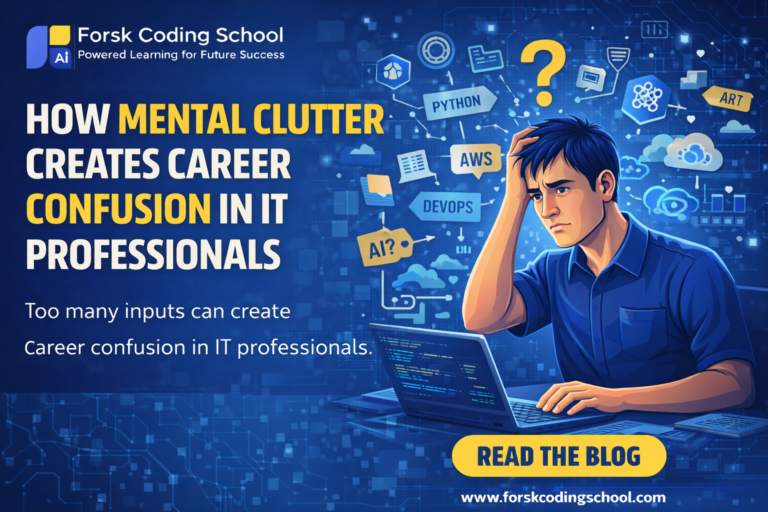 Confused IT professional surrounded by multiple technology choices